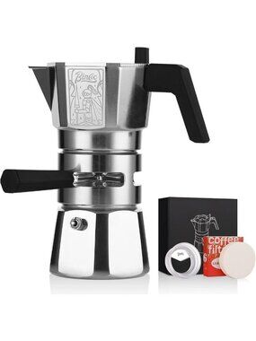 120ML Stovetop Espresso Maker - Double Valve Moka Pot with Thermostat & Filter